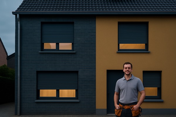 Moderne gevel met elektrische rolluiken — Rolluik Victor
